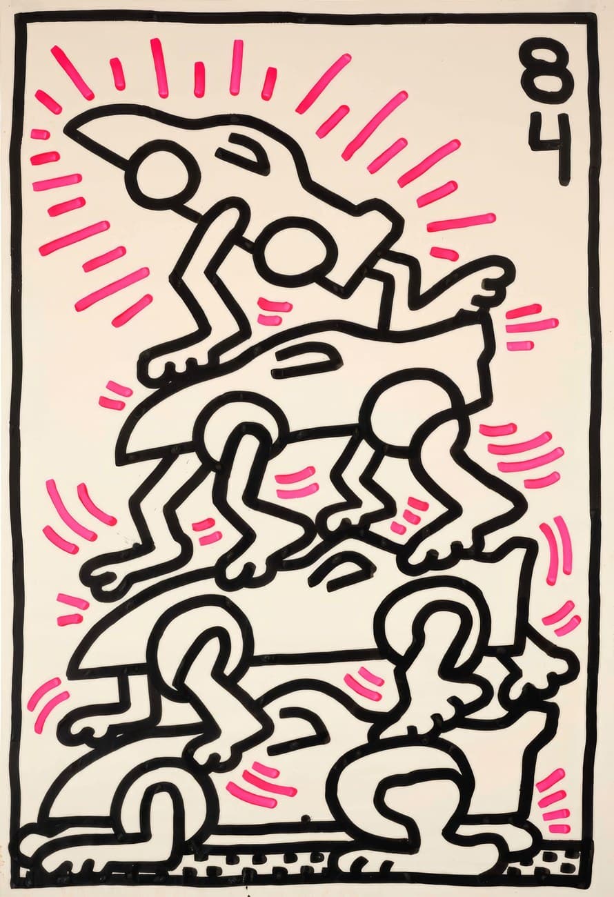 Keith Haring 1984 Stacked Figures Pink