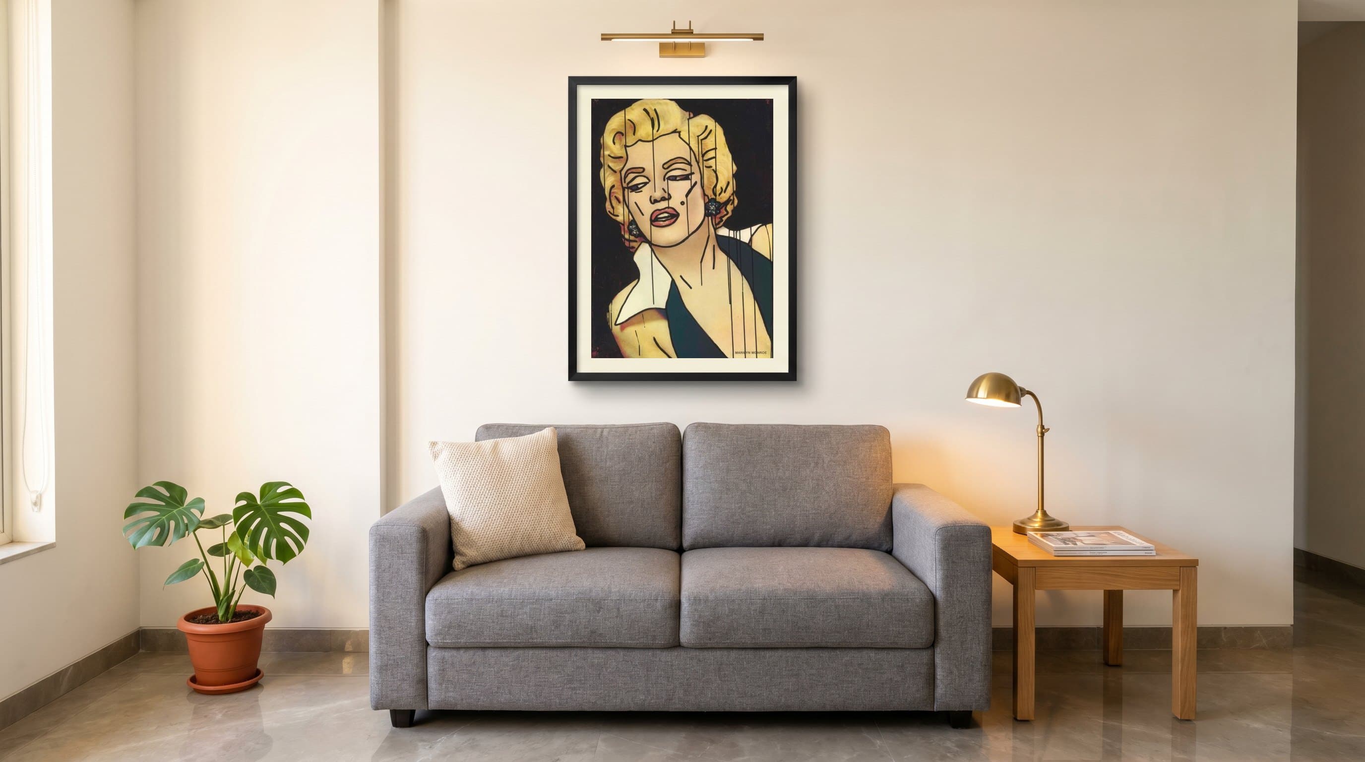 Marilyn Monroe Pop Art Portrait Comic Lines — in situ