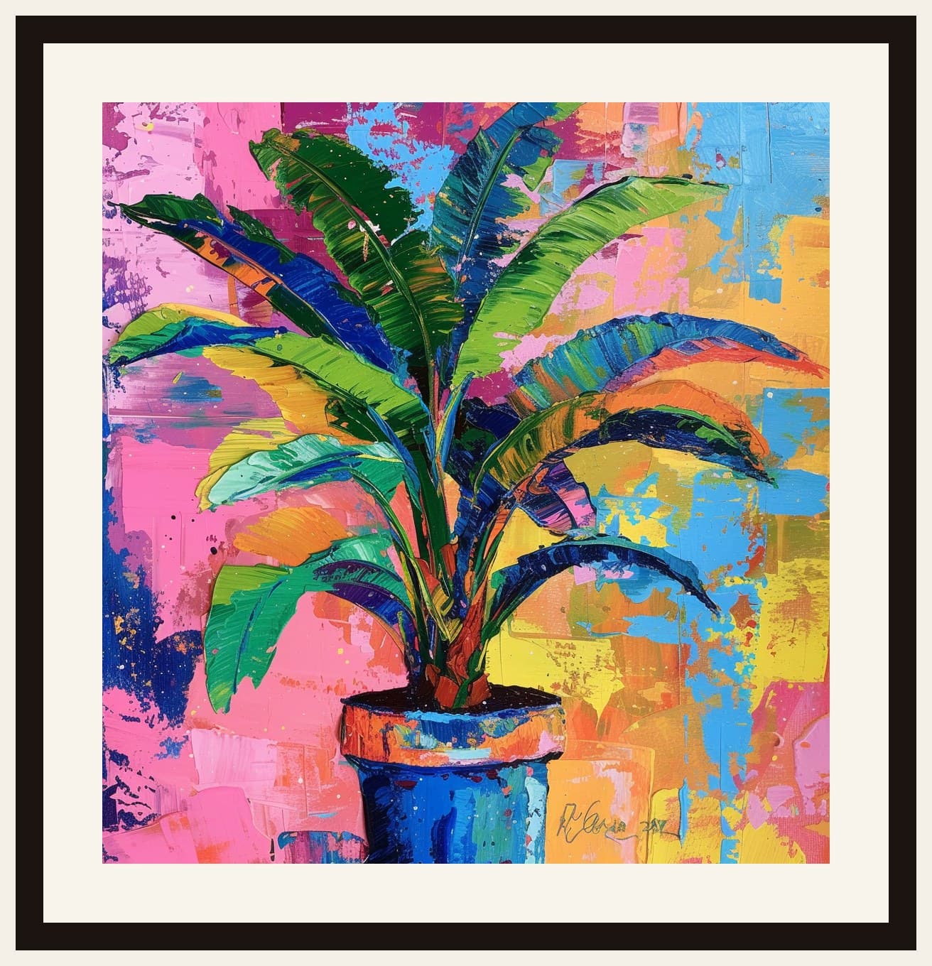 Tropical Banana Plant Bold Colourful Painting